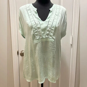 Anthropologie Dolan Left Coast Moreira Mixed Media Top Cap Sleeve Mint Green
